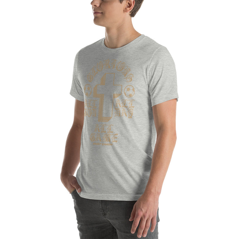 ALL GOD ALL DAY ALL GAME MEN'S SOCCER DRIP GRAPHIC PRINT T-SHIRT