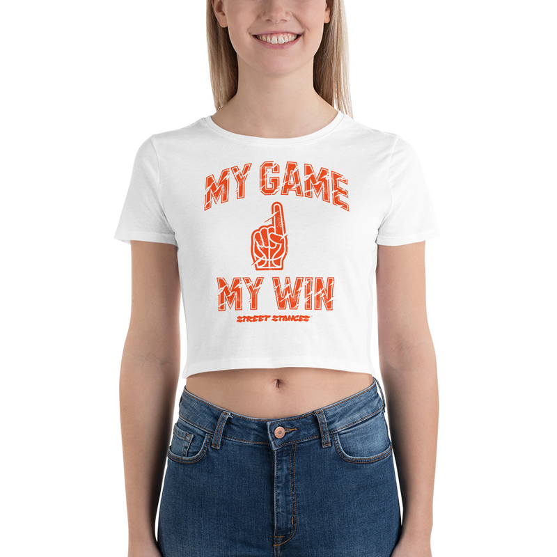 MY GAME, MY WIN WOMEN'S BASKETBALL DRIP GRAPHIC PRINT CROP T- SHIRT