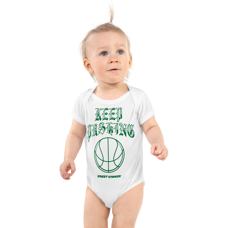 KEEP PUSHING YOUTH BASKETBALL DRIP GRAPHIC PRINT SHORT SLEEVE BODY SUIT