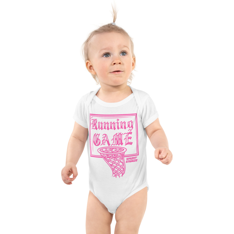 RUNNING GAME BABY BASKETBALL DRIP GRAPHIC PRINT SHORT SLEEVE BODY SUIT