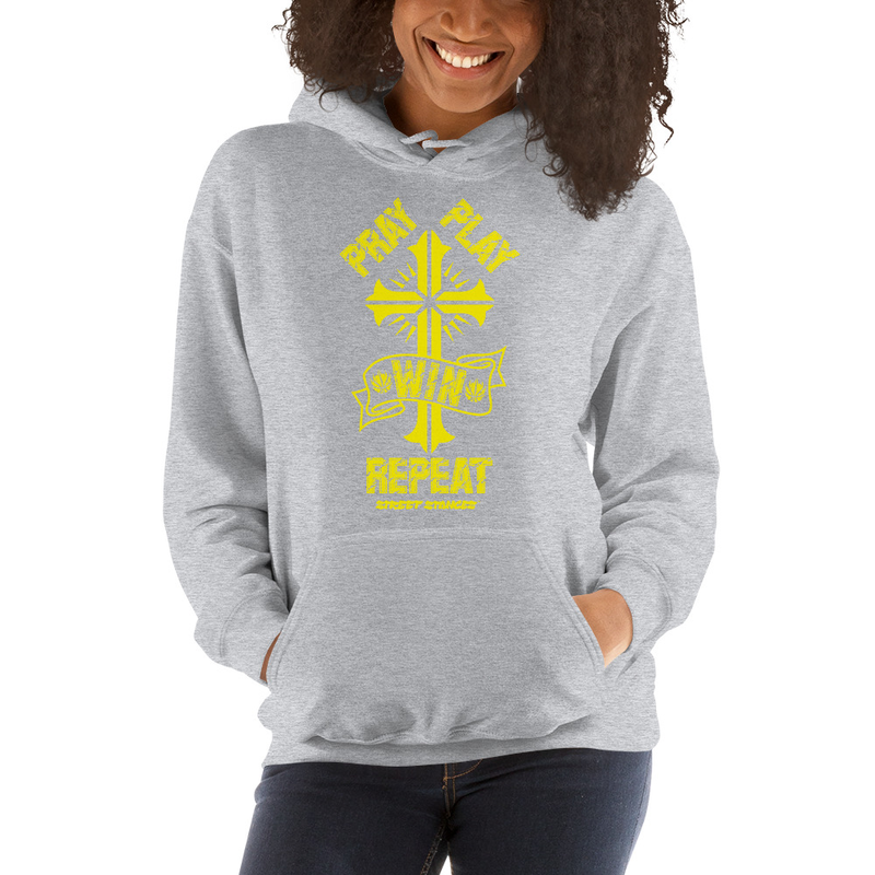 PRAY PLAY WIN REPEAT WOMEN'S BASKETBALL DRIP GRAPHIC PRINT HOODIE SWEATSHIRT