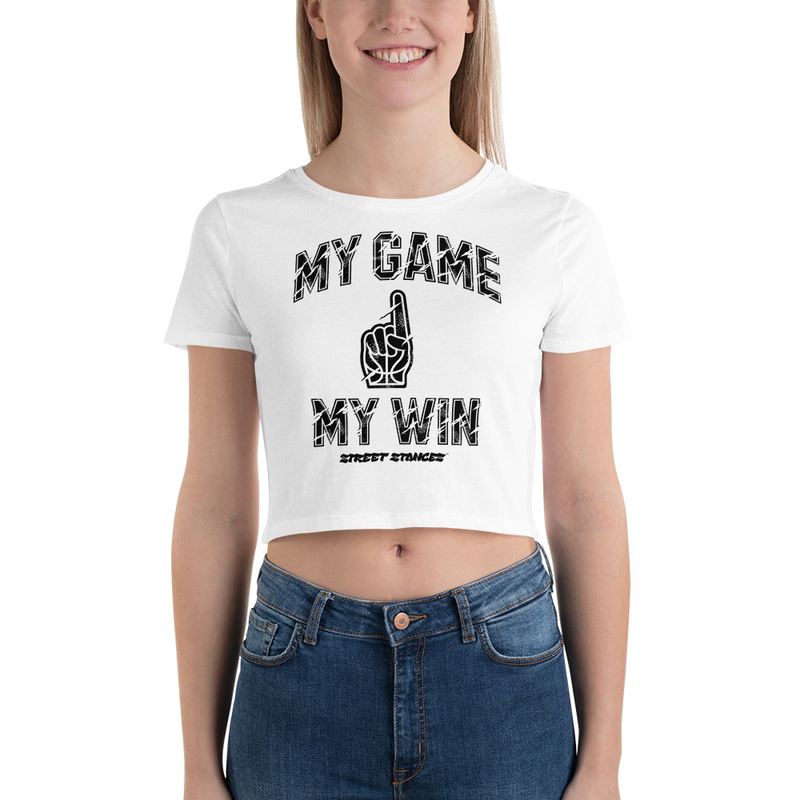 MY GAME, MY WIN WOMEN'S BASKETBALL DRIP GRAPHIC PRINT CROP T- SHIRT