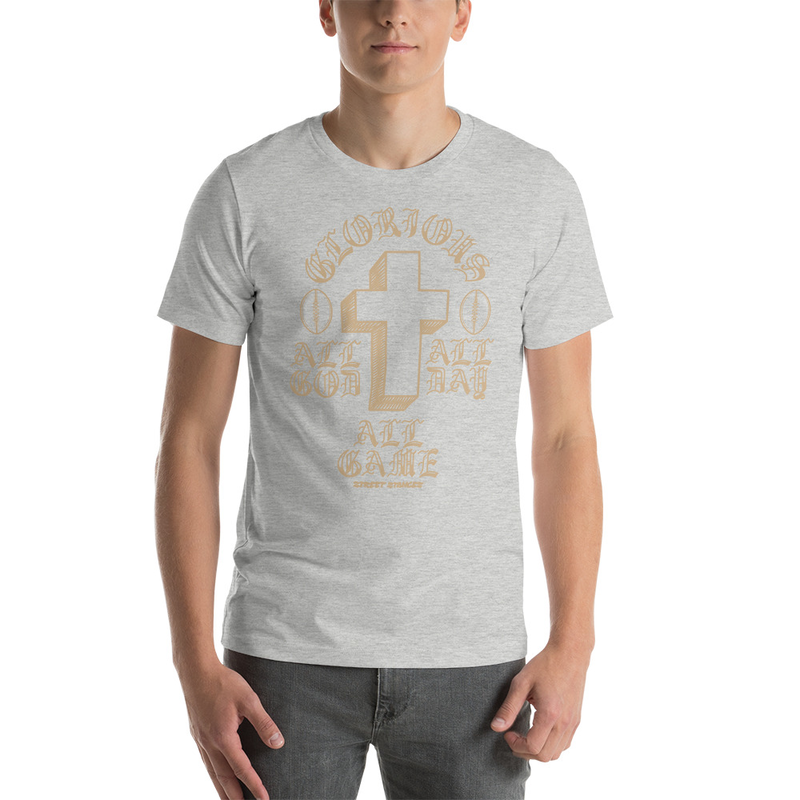 ALL GOD ALL DAY ALL GAME MEN'S FOOTBALL DRIP GRAPHIC PRINT T-SHIRT