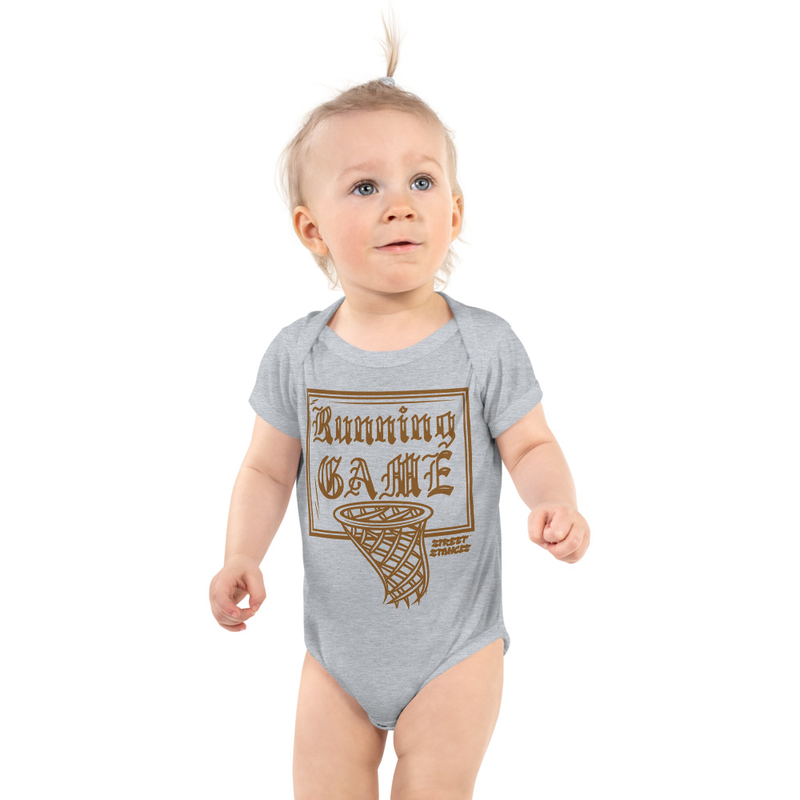 RUNNING GAME BABY BASKETBALL DRIP GRAPHIC PRINT SHORT SLEEVE BODY SUIT
