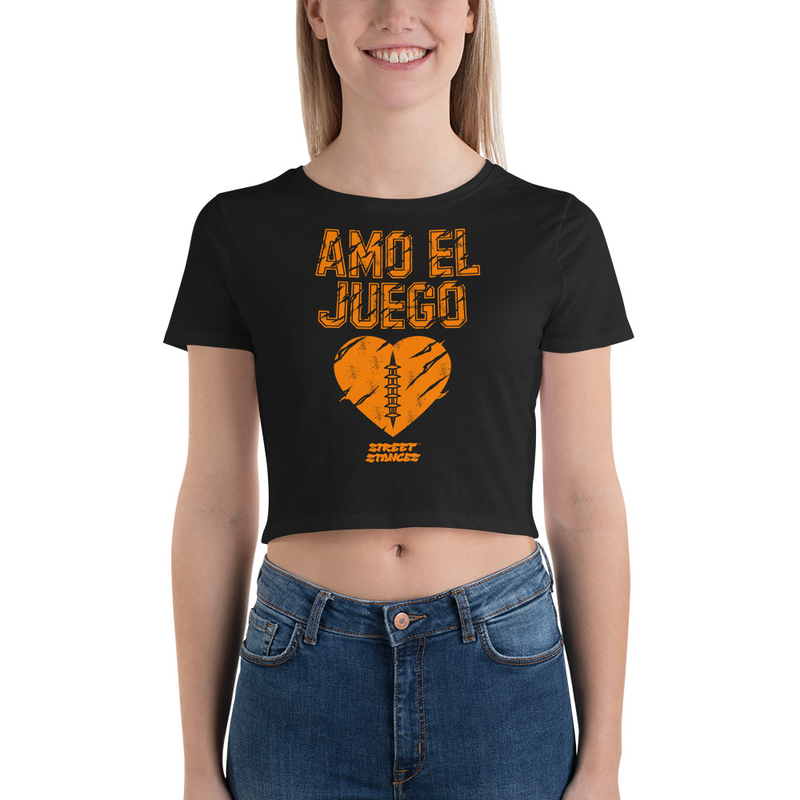 AMO EL JUEGO WOMEN'S FOOTBALL DRIP GRAPHIC PRINT CROP T-SHIRT