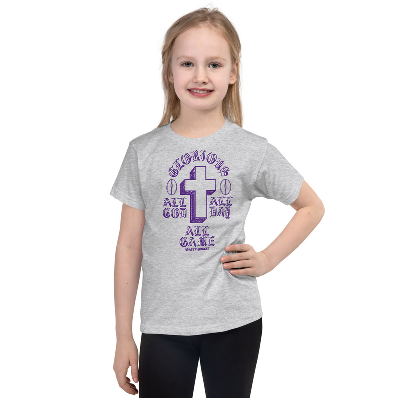 ALL GOD ALL DAY ALL GAME GIRLS FOOTBALL DRIP GRAPHIC PRINT T-SHIRT