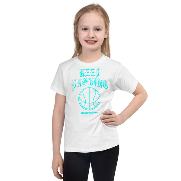 KEEP PUSHING GIRLS BASKETBALL DRIP GRAPHIC PRINT T-SHIRT