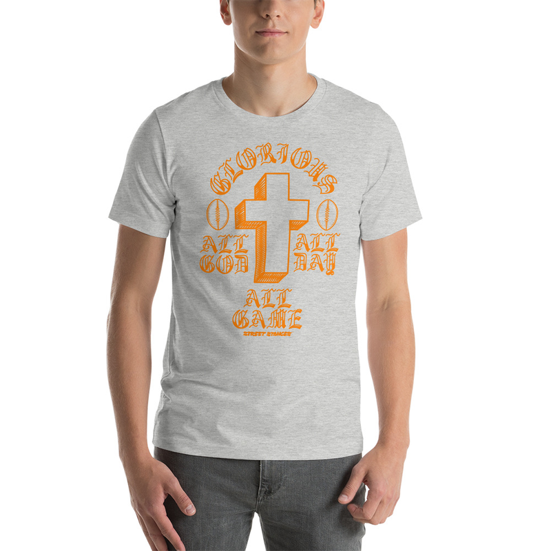 ALL GOD ALL DAY ALL GAME MEN'S FOOTBALL DRIP GRAPHIC PRINT T-SHIRT
