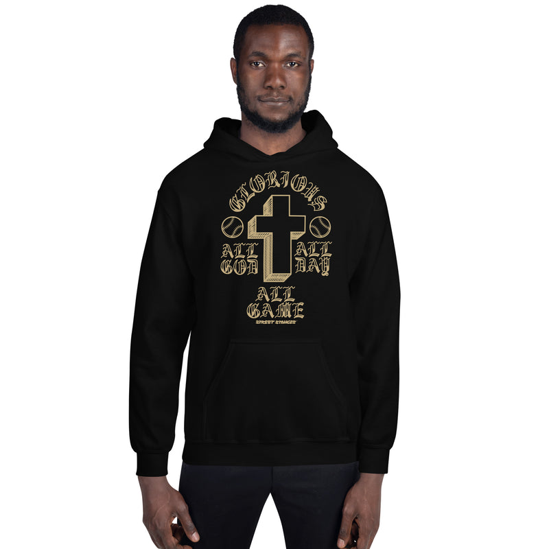 ALL GOD ALL DAY ALL GAME MEN'S BASEBALL DRIP GRAPHIC PRINT HOODIE SWEATSHIRT