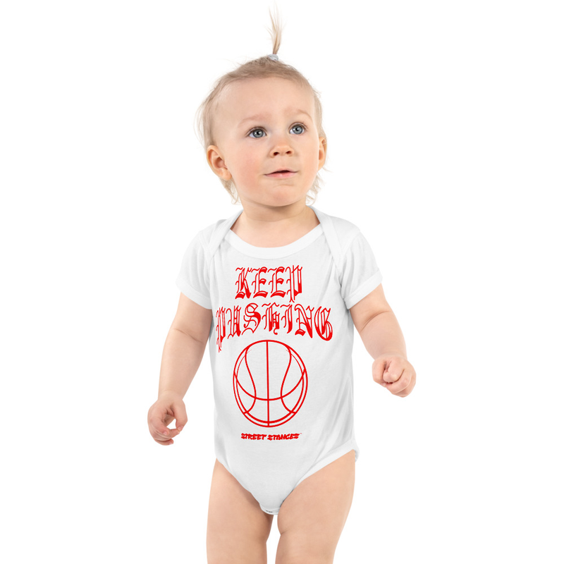 KEEP PUSHING YOUTH BASKETBALL DRIP GRAPHIC PRINT SHORT SLEEVE BODY SUIT