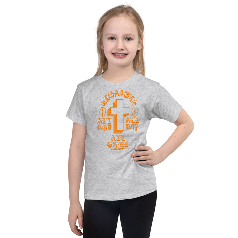 ALL GOD ALL DAY ALL GAME GIRLS FOOTBALL DRIP GRAPHIC PRINT T-SHIRT