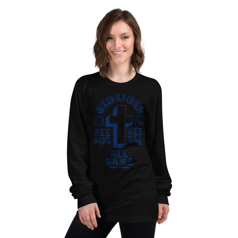 ALL GOD ALL DAY ALL GAME WOMEN'S BASKETBALL DRIP GRAPHIC PRINT LONG SLEEVE T- SHIRT