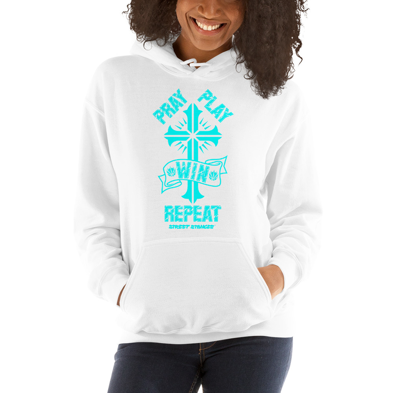 PRAY PLAY WIN REPEAT WOMEN'S BASKETBALL DRIP GRAPHIC PRINT HOODIE SWEATSHIRT