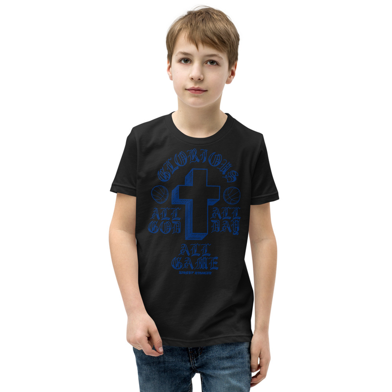 ALL GOD ALL DAY ALL GAME YOUTH BASKETBALL DRIP GRAPHIC PRINT T-SHIRT