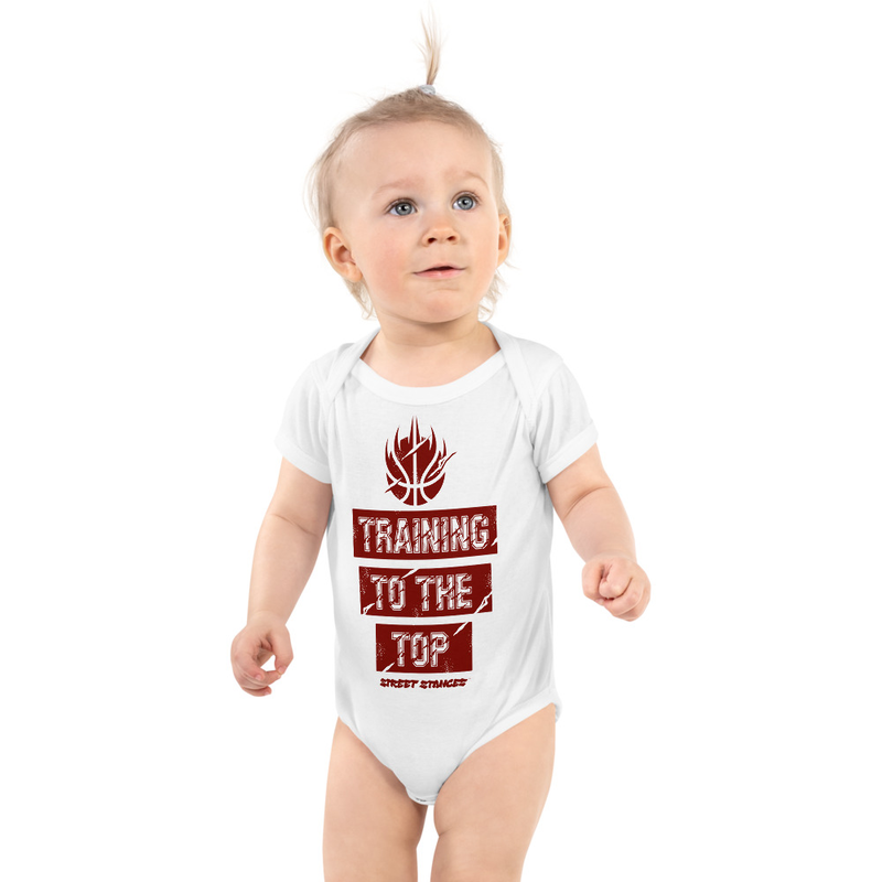 TRAINING TO THE TOP BABY BASKETBALL DRIP GRAPHIC PRINT SHORT SLEEVE BODY SUIT