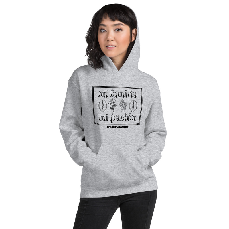 MI FAMILIA MI PASION WOMEN'S FOOTBALL DRIP GRAPHIC PRINT HOODIE SWEATSHIRT