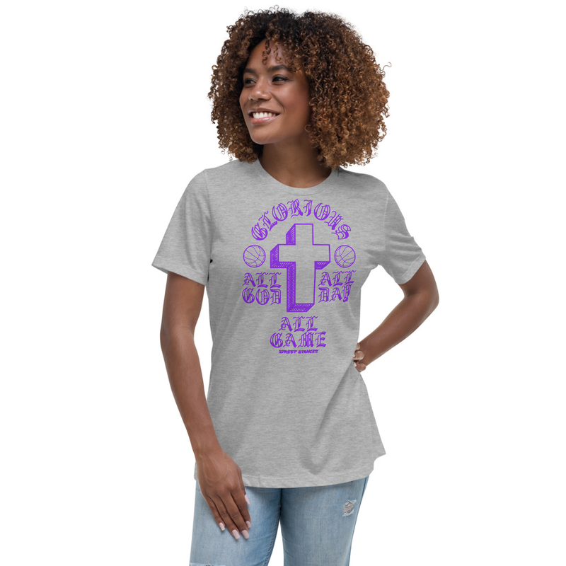 ALL GOD ALL DAY ALL GAME WOMEN'S BASKETBALL DRIP GRAPHIC PRINT T-SHIRT