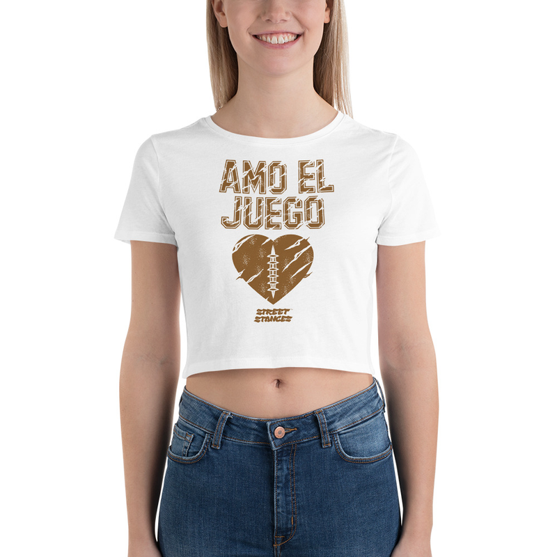 AMO EL JUEGO WOMEN'S FOOTBALL DRIP GRAPHIC PRINT CROP T-SHIRT