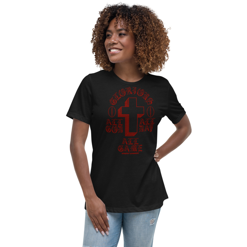 ALL GOD ALL DAY ALL GAME WOMEN'S FOOTBALL DRIP GRAPHIC PRINT T-SHIRT