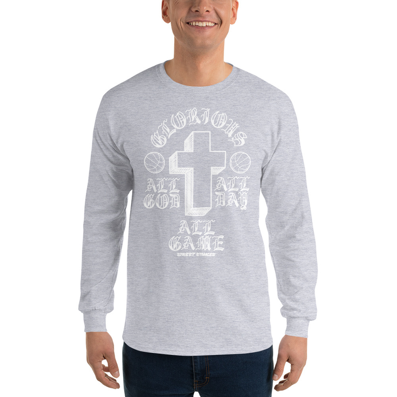 ALL GOD ALL DAY ALL GAME MEN'S BASKETBALL DRIP GRAPHIC PRINT LONG SLEEVE T- SHIRT