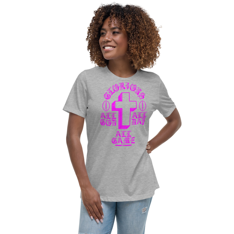 ALL GOD ALL DAY ALL GAME WOMEN'S FOOTBALL DRIP GRAPHIC PRINT T-SHIRT
