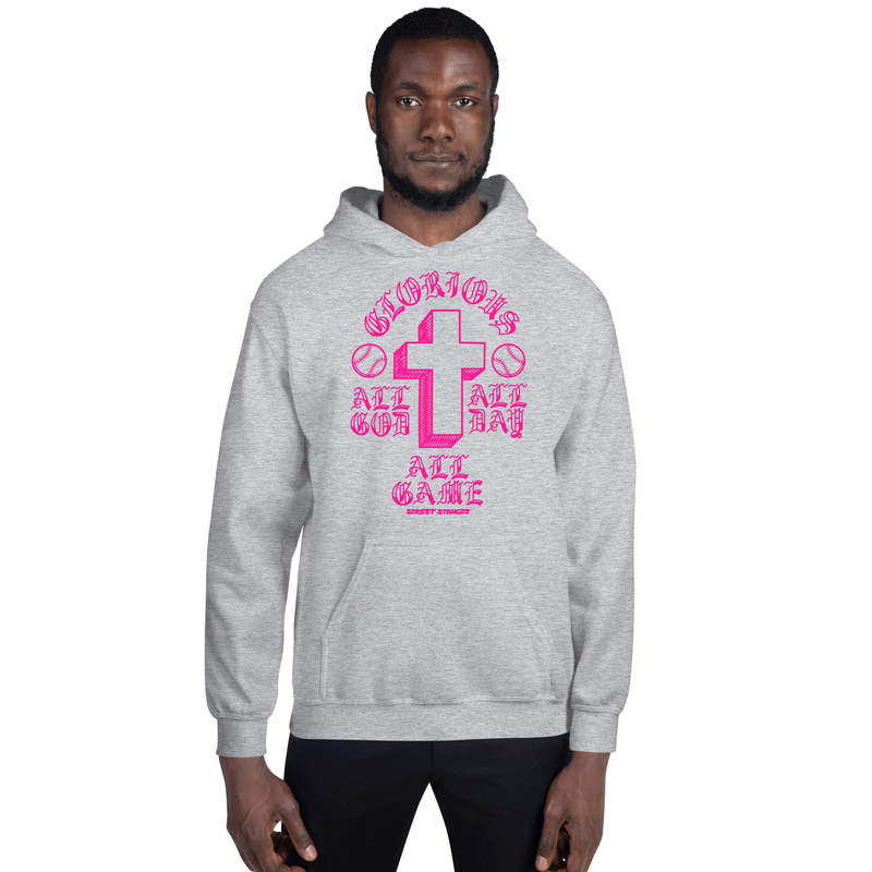 ALL GOD ALL DAY ALL GAME MEN'S BASEBALL DRIP GRAPHIC PRINT HOODIE SWEATSHIRT