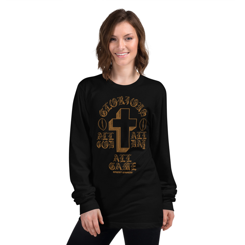 ALL GOD ALL DAY ALL GAME WOMEN'S FOOTBALL DRIP GRAPHIC PRINT LONG SLEEVE T- SHIRT