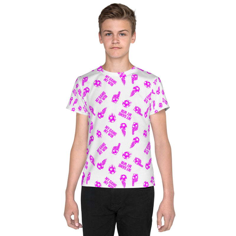 MY GAME, MY WIN YOUTH SOCCER DRIP GRAPHIC PATTERN T-SHIRT