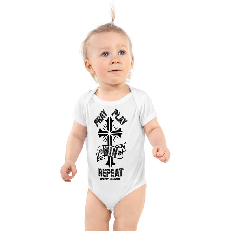PRAY PLAY WIN REPEAT YOUTH BASKETBALL DRIP GRAPHIC PRINT SHORT SLEEVE BODY SUIT