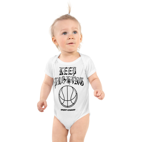 KEEP PUSHING YOUTH BASKETBALL DRIP GRAPHIC PRINT SHORT SLEEVE BODY SUIT