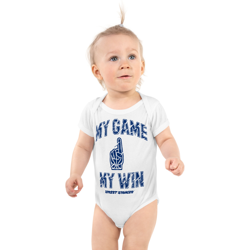 MY GAME, MY WIN BABY BASKETBALL DRIP GRAPHIC PRINT SHORT SLEEVE BODY SUIT