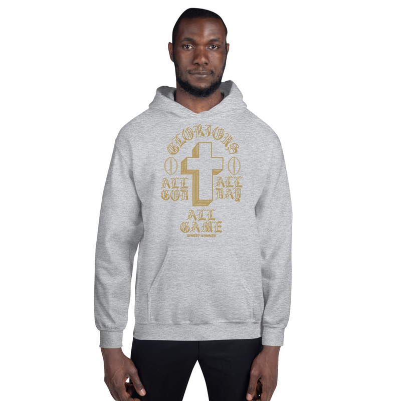 ALL GOD ALL DAY ALL GAME MEN'S FOOTBALL DRIP GRAPHIC PRINT HOODIE SWEATSHIRT