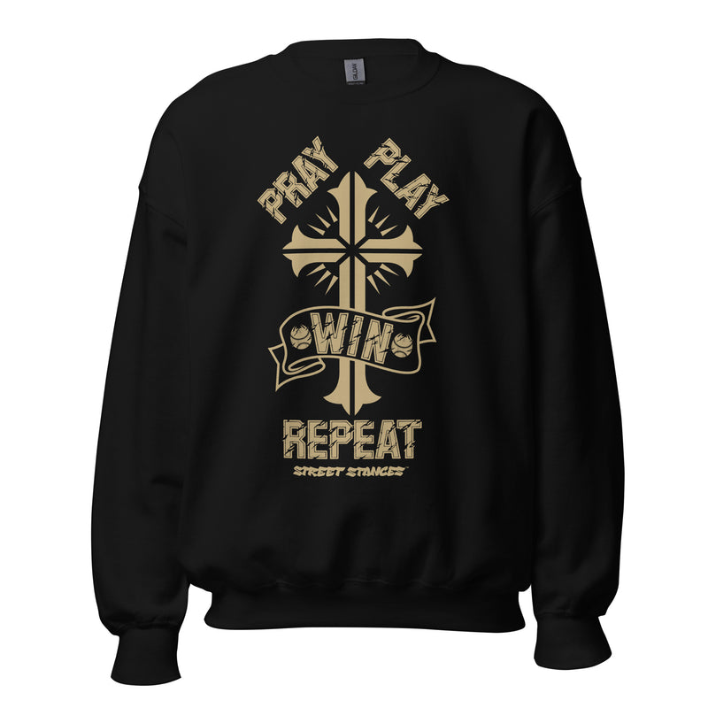 PRAY PLAY WIN REPEAT WOMEN'S BASEBALL DRIP GRAPHIC PRINT CREWNECK SWEATSHIRT