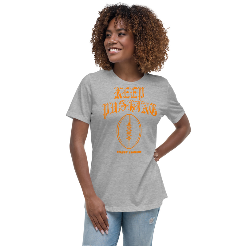 KEEP PUSHING WOMEN'S FOOTBALL DRIP GRAPHIC PRINT T-SHIRT