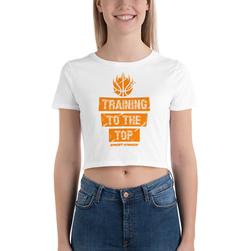 TRAINING TO THE TOP WOMEN'S BASKETBALL DRIP GRAPHIC PRINT CROP T-SHIRT