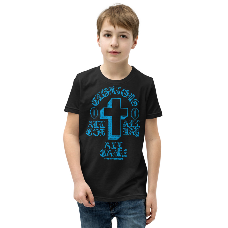 ALL GOD ALL DAY ALL GAME YOUTH FOOTBALL DRIP GRAPHIC PRINT T-SHIRT