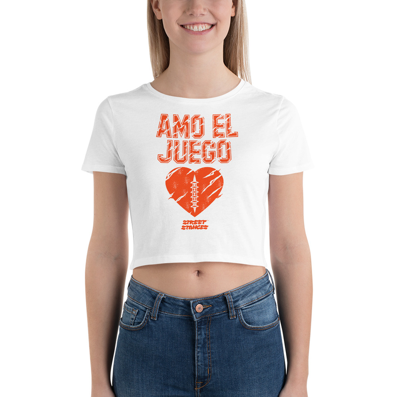 AMO EL JUEGO WOMEN'S FOOTBALL DRIP GRAPHIC PRINT CROP T-SHIRT