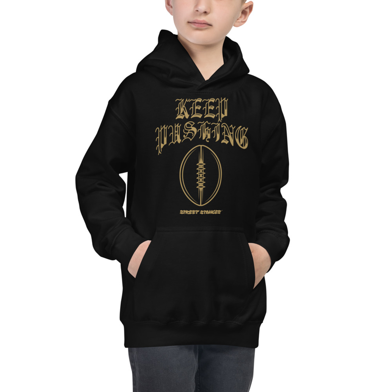 KEEP PUSHING KIDS' FOOTBALL DRIP GRAPHIC PRINT HOODIE SWEATSHIRT