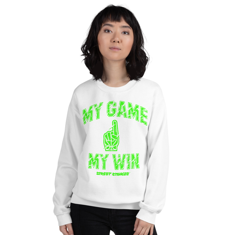 MY GAME, MY WIN WOMEN'S BASKETBALL DRIP GRAPHIC PRINT CREWNECK SWEATSHIRT