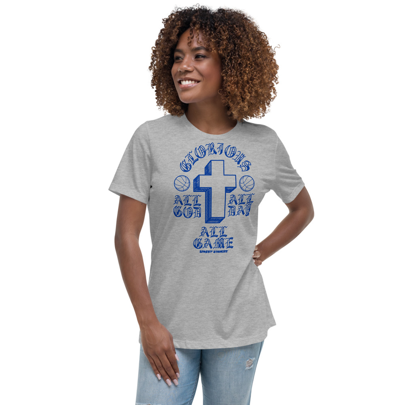 ALL GOD ALL DAY ALL GAME WOMEN'S BASKETBALL DRIP GRAPHIC PRINT T-SHIRT