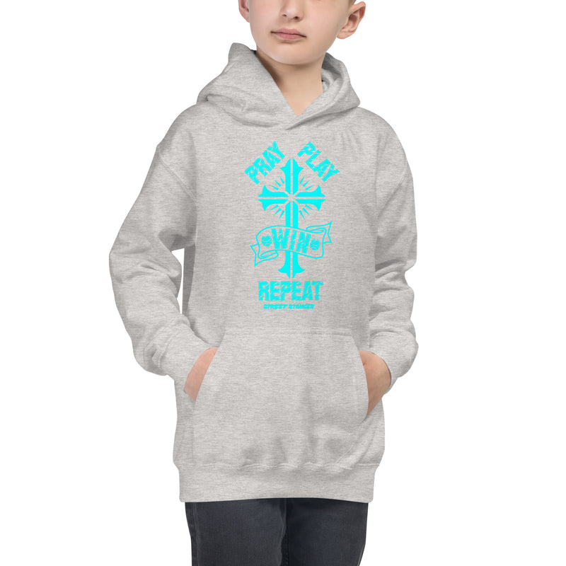 PRAY PLAY WIN REPEAT KIDS' BASEBALL DRIP GRAPHIC PRINT HOODIE SWEATSHIRT