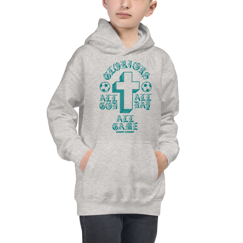 ALL GOD ALL DAY ALL GAME KID'S SOCCER DRIP GRAPHIC PRINT HOODIE SWEATSHIRT