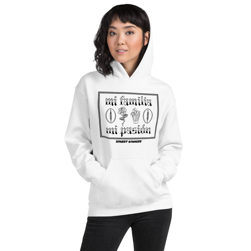 MI FAMILIA MI PASION WOMEN'S FOOTBALL DRIP GRAPHIC PRINT HOODIE SWEATSHIRT