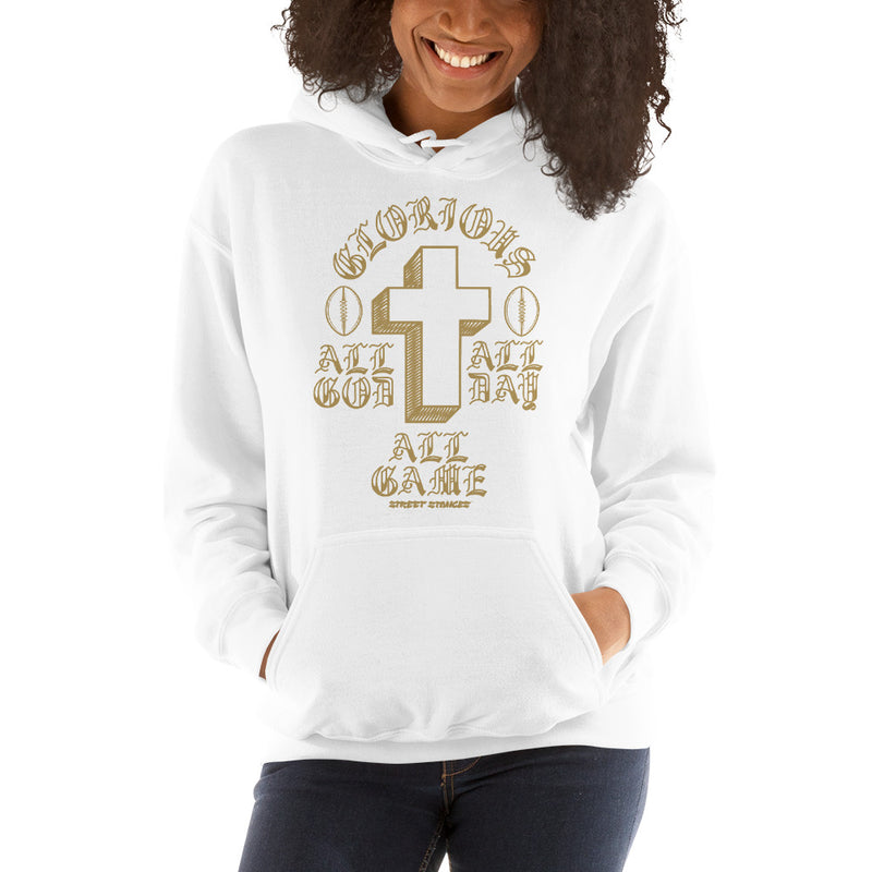 ALL GOD ALL DAY ALL GAME WOMEN'S FOOTBALL DRIP GRAPHIC PRINT HOODIE SWEATSHIRT