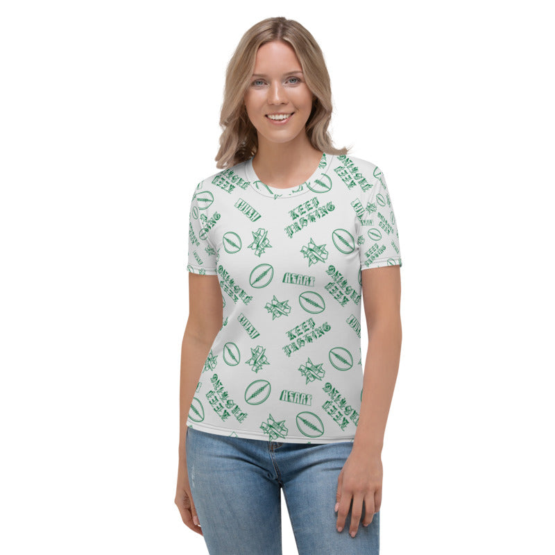 KEEP PUSHING WOMEN'S FOOTBALL DRIP GRAPHIC PATTERN T-SHIRT