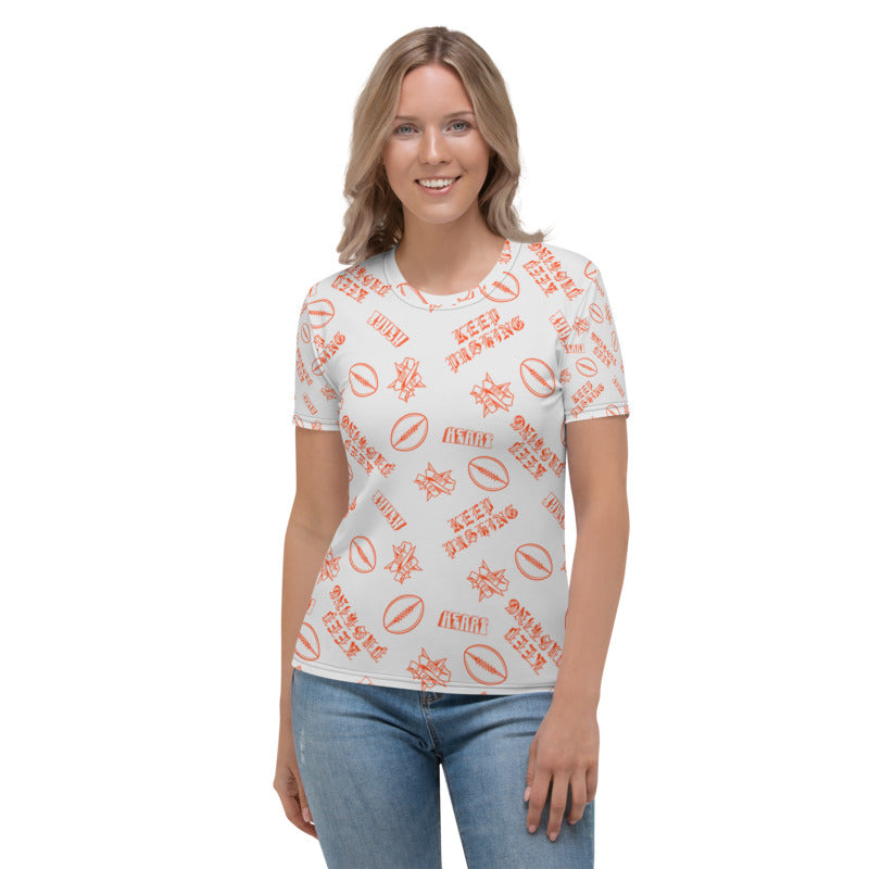 KEEP PUSHING WOMEN'S FOOTBALL DRIP GRAPHIC PATTERN T-SHIRT