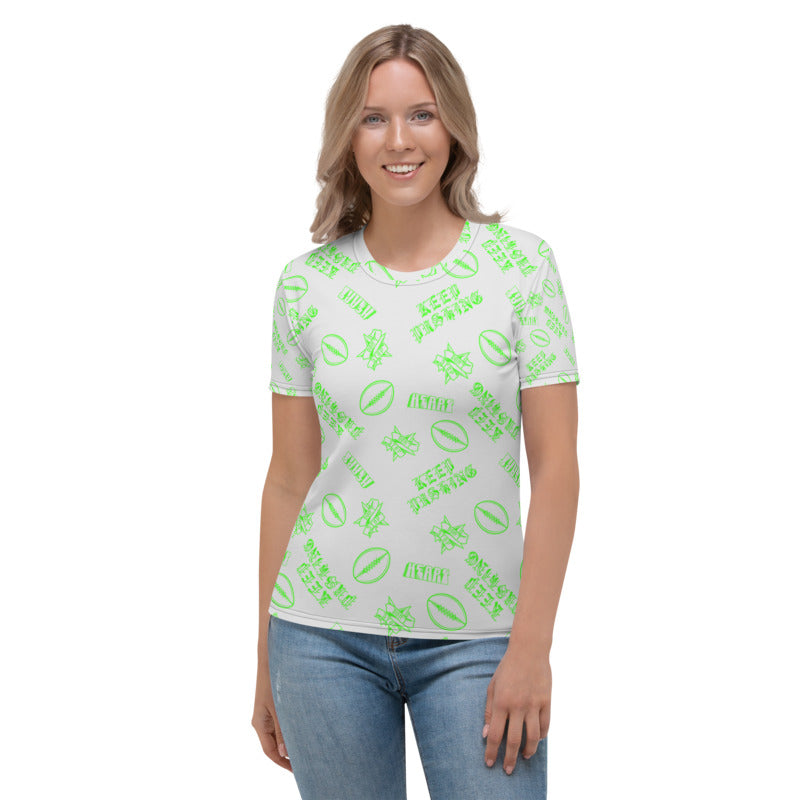 KEEP PUSHING WOMEN'S FOOTBALL DRIP GRAPHIC PATTERN T-SHIRT