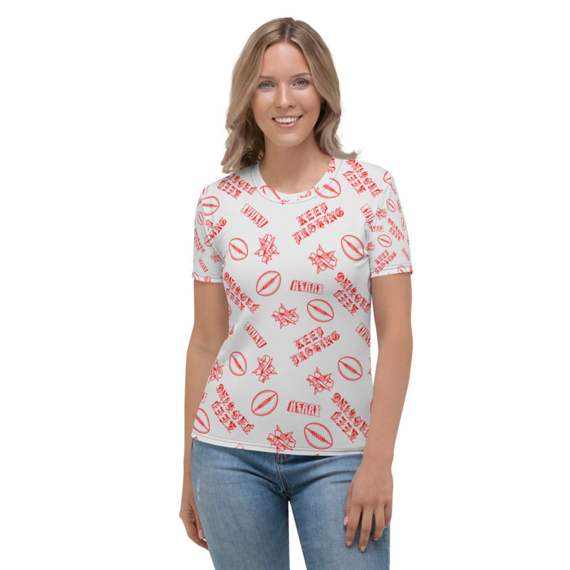 KEEP PUSHING WOMEN'S FOOTBALL DRIP GRAPHIC PATTERN T-SHIRT