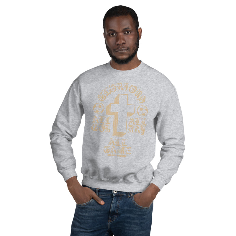 ALL GOD ALL DAY ALL GAME MEN'S SOCCER DRIP GRAPHIC PRINT CREWNECK SWEATSHIRT