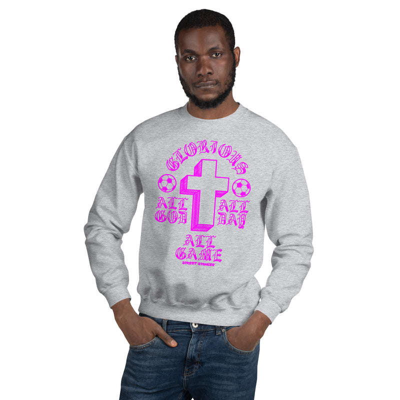ALL GOD ALL DAY ALL GAME MEN'S SOCCER DRIP GRAPHIC PRINT CREWNECK SWEATSHIRT